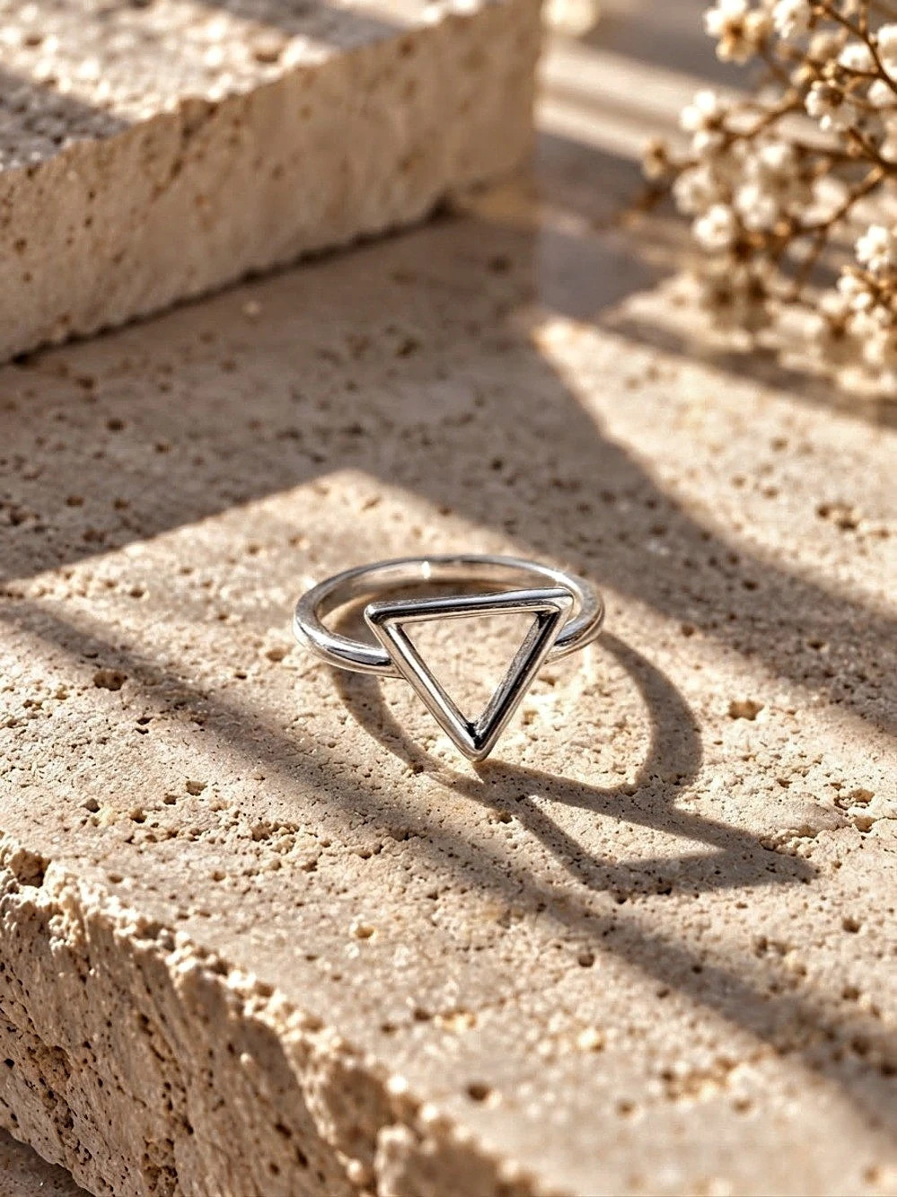 Geometric Triangle Ring in Silver tone